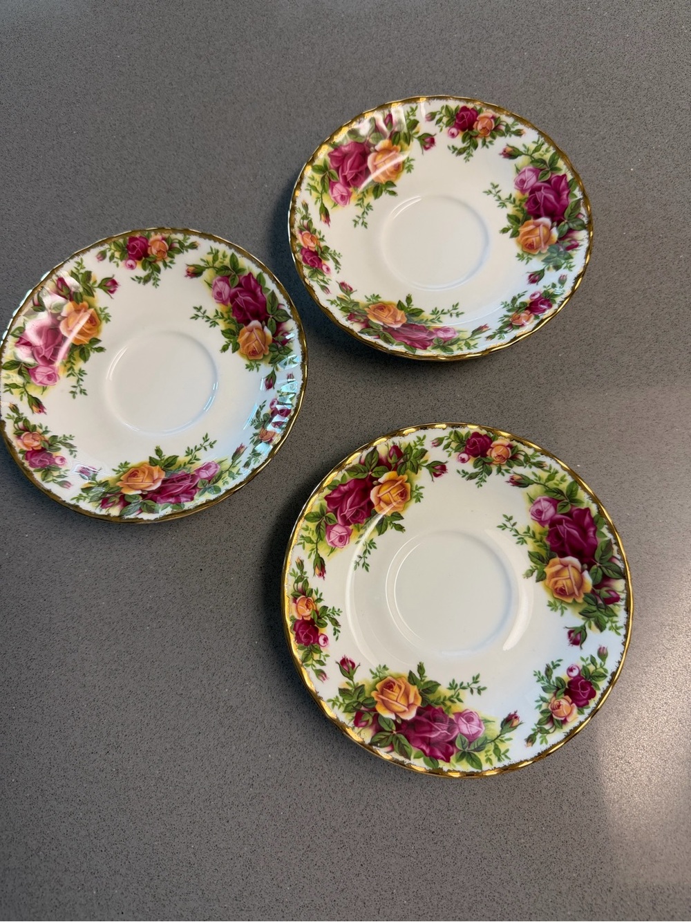Royal Albert Old Country Roses Saucers Set of 3 Bone China England Vintage
